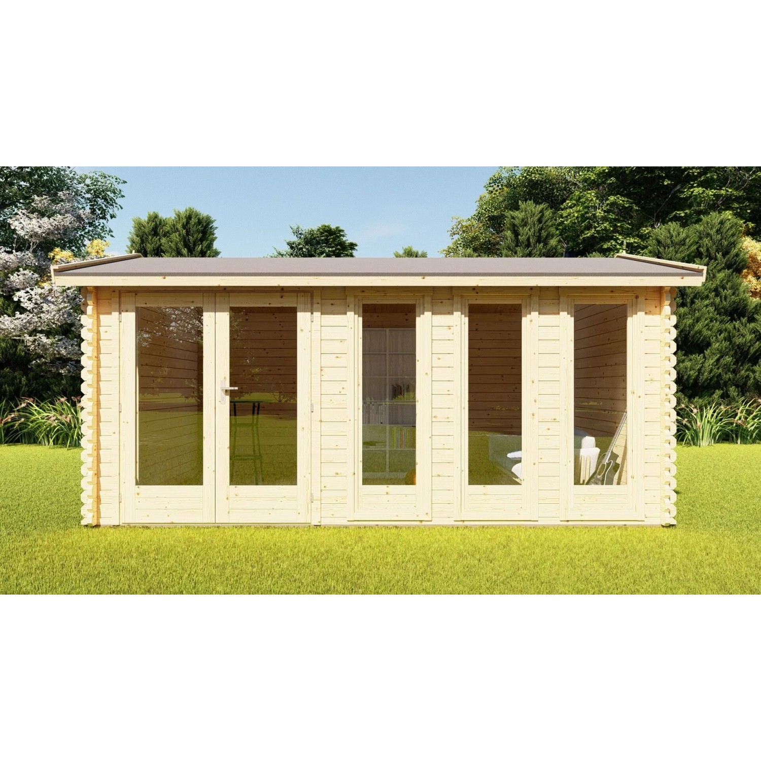 Finn Art Blockhaus 40mm Holz Gartenhaus 4,8x3 m York 14 mit Doppeltür und 18mm Fußboden