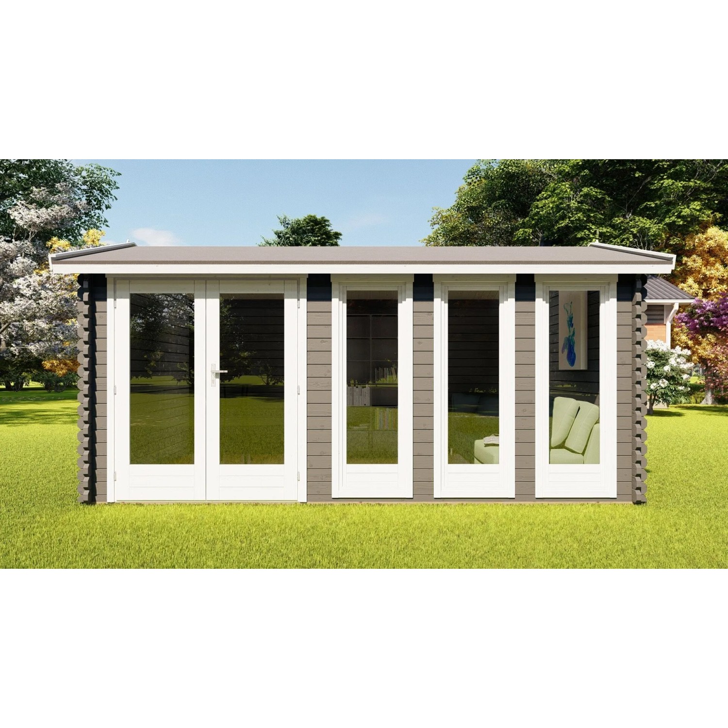 Finn Art Blockhaus 40mm Holz Gartenhaus 4,8x3 m York 13 mit Doppeltür ohne Fußboden