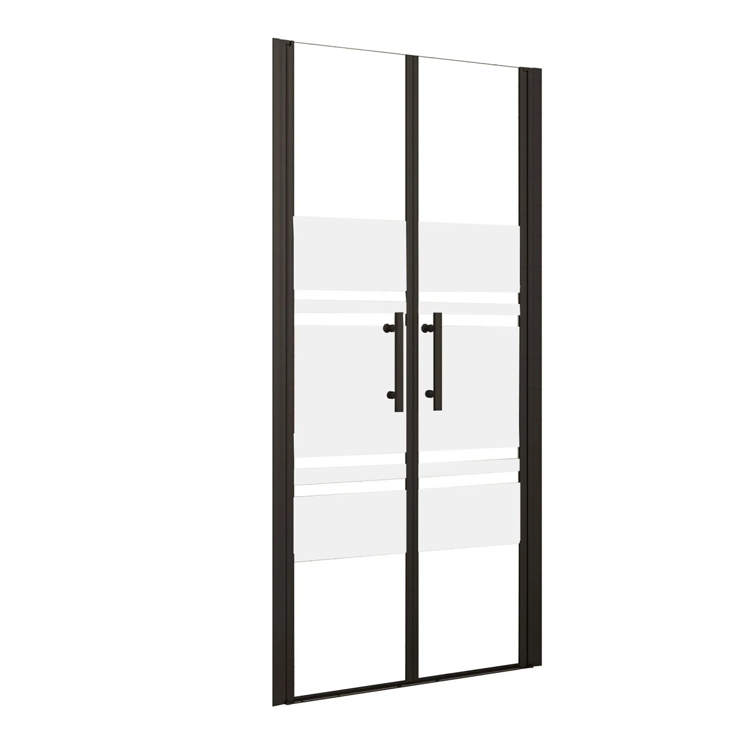 AICA Doppeltür 120x195cm Mattschwarz Glasdekor 6mm ESG Nano Hebe-Senk Scharnier