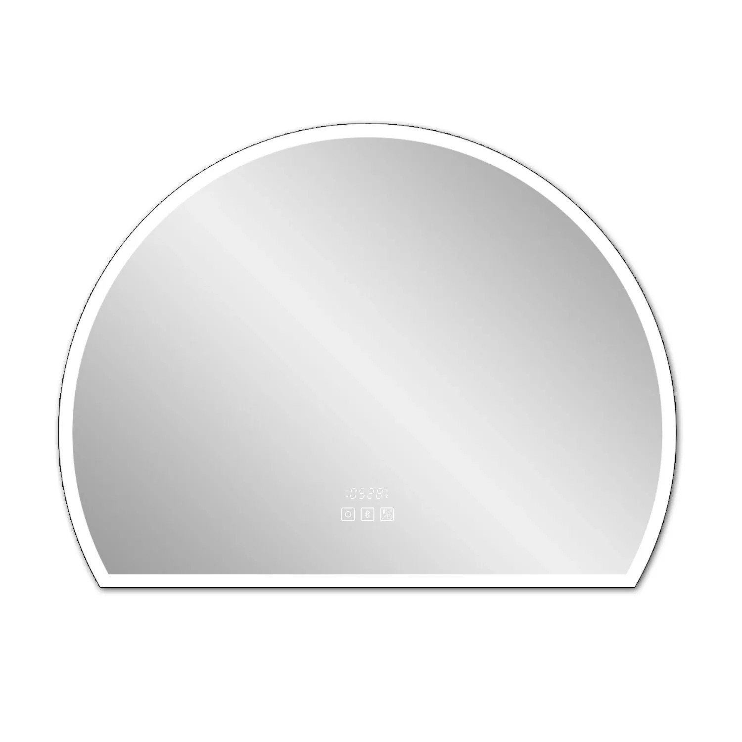 Aica Sanitär LED Badspiegel Halbrund 80x60 cm Bluetooth Uhr Drei Lichtfarbe Dimmbar Memory Touch Wandschalter Beschlagfrei