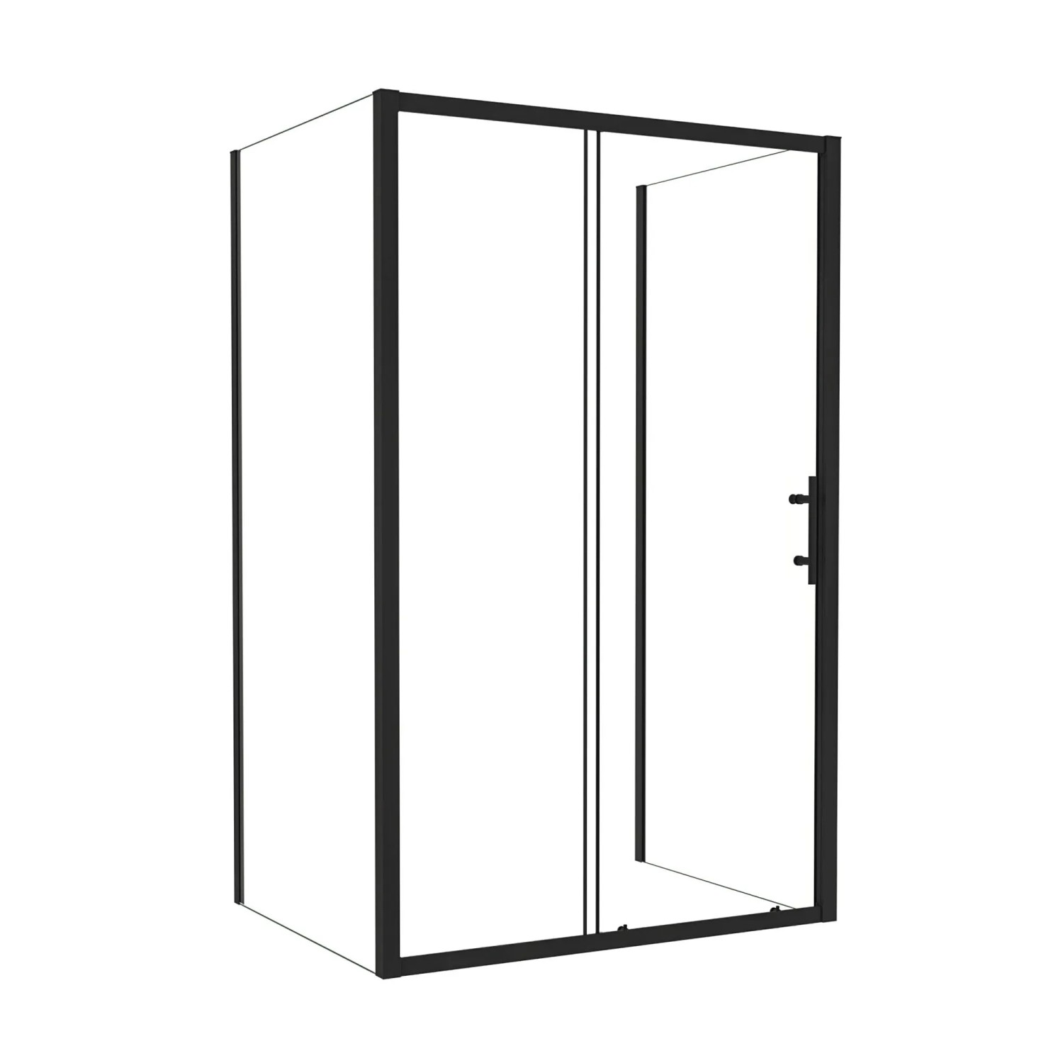 AICA U-Duschkabine 140 x 80 x 195 cm Schiebetür mit 2 Festen Seitenwänden 6mm ESG Glas Duschabtrennung Mattschwarz