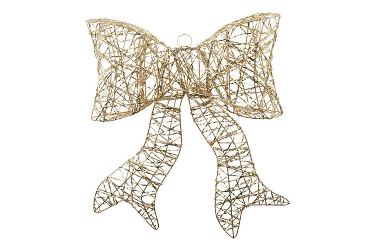 Flamingo LED-Schleife Leia Weihnachten mit Timer Metall 35 x 39 cm warmweiß gold