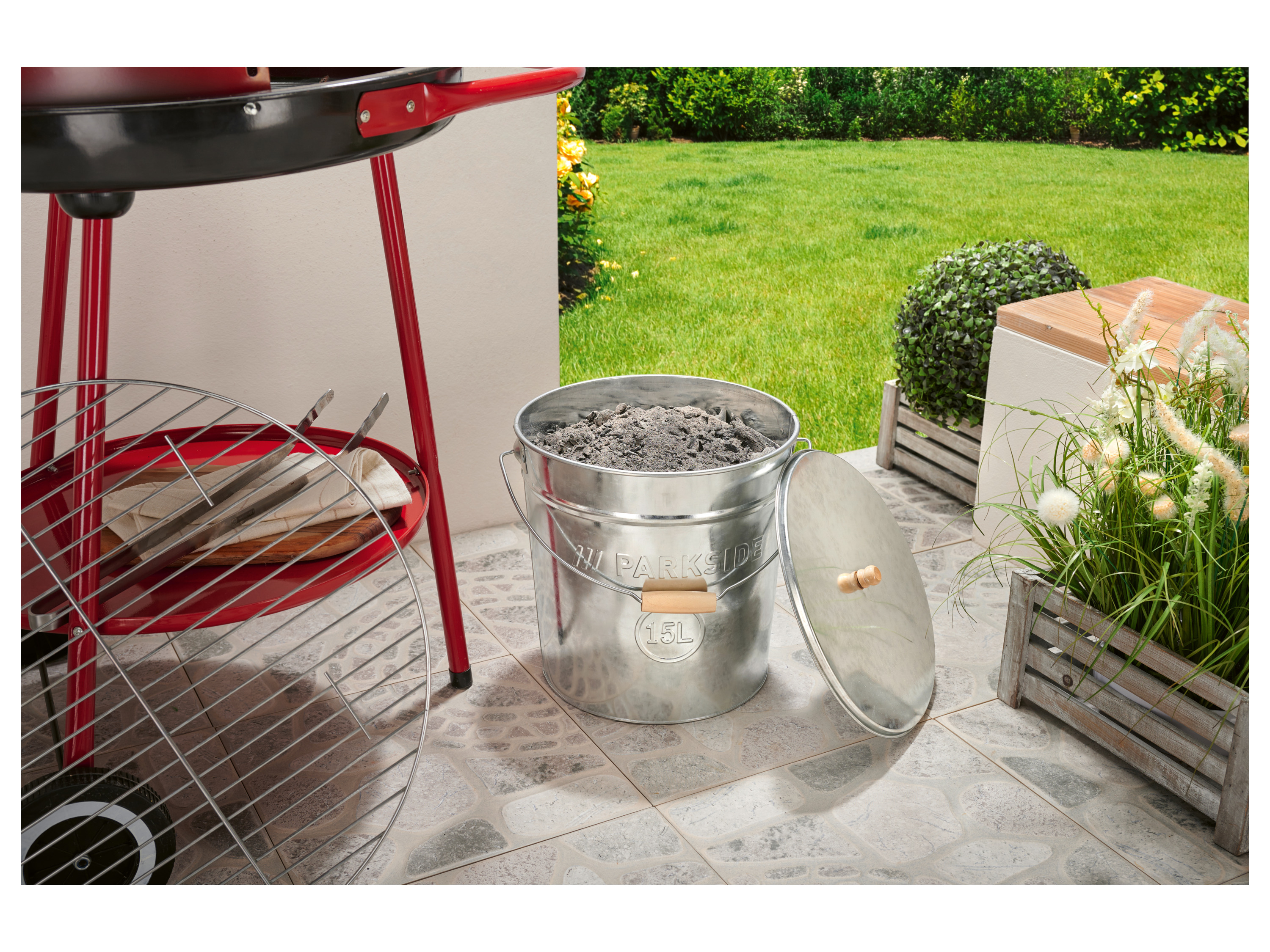 PARKSIDE® Asche-Eimer, mit Deckel, 15 l (verzinkt) Bild 4