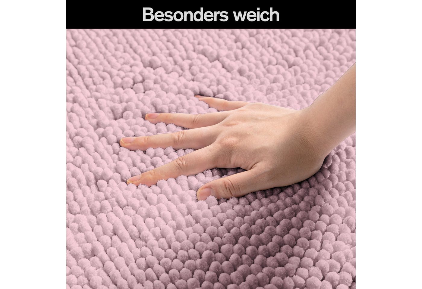 OTTO home Badematte Vanessa Chenille, Standard & Premium, 15mm oder 20mm, auch als 2er Set, rutschhemmend beschichtet, schnell trocknend, strapazierfähig, fußbodenheizungsgeeignet, Polyester, rechteckig, 2-tlg. 45 cm x 50 cm, Uni Farben, besonders weich, flauschig, Badvorleger