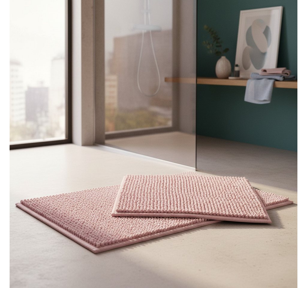 OTTO home Badematte Vanessa Chenille, Standard & Premium, 15mm oder 20mm, auch als 2er Set, rutschhemmend beschichtet, schnell trocknend, strapazierfähig, fußbodenheizungsgeeignet, Polyester, rechteckig, 2-tlg. 45 cm x 50 cm, Uni Farben, besonders weich, flauschig, Badvorleger Bild 3