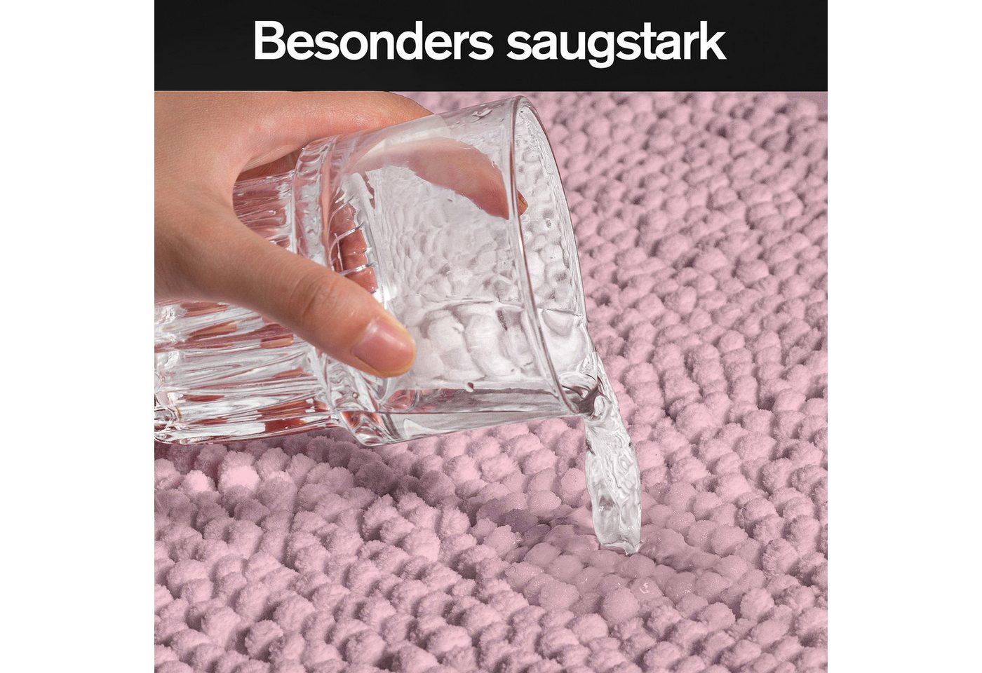 OTTO home Badematte Vanessa Chenille, Standard & Premium, 15mm oder 20mm, auch als 2er Set, rutschhemmend beschichtet, schnell trocknend, strapazierfähig, fußbodenheizungsgeeignet, Polyester, rechteckig, 2-tlg. 45 cm x 50 cm, Uni Farben, besonders weich, flauschig, Badvorleger Bild 4