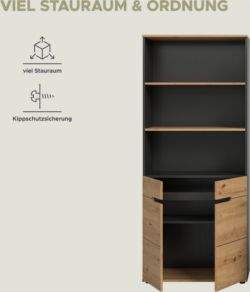 Home affaire Aktenschrank REHAT, Büroschrank (bietet viel Stauraum für ca. 35 Aktenordner) 5 Fächer, 3 feste & 1 variabler Boden, Höhe: 190cm, Breite: 80cm Bild 2