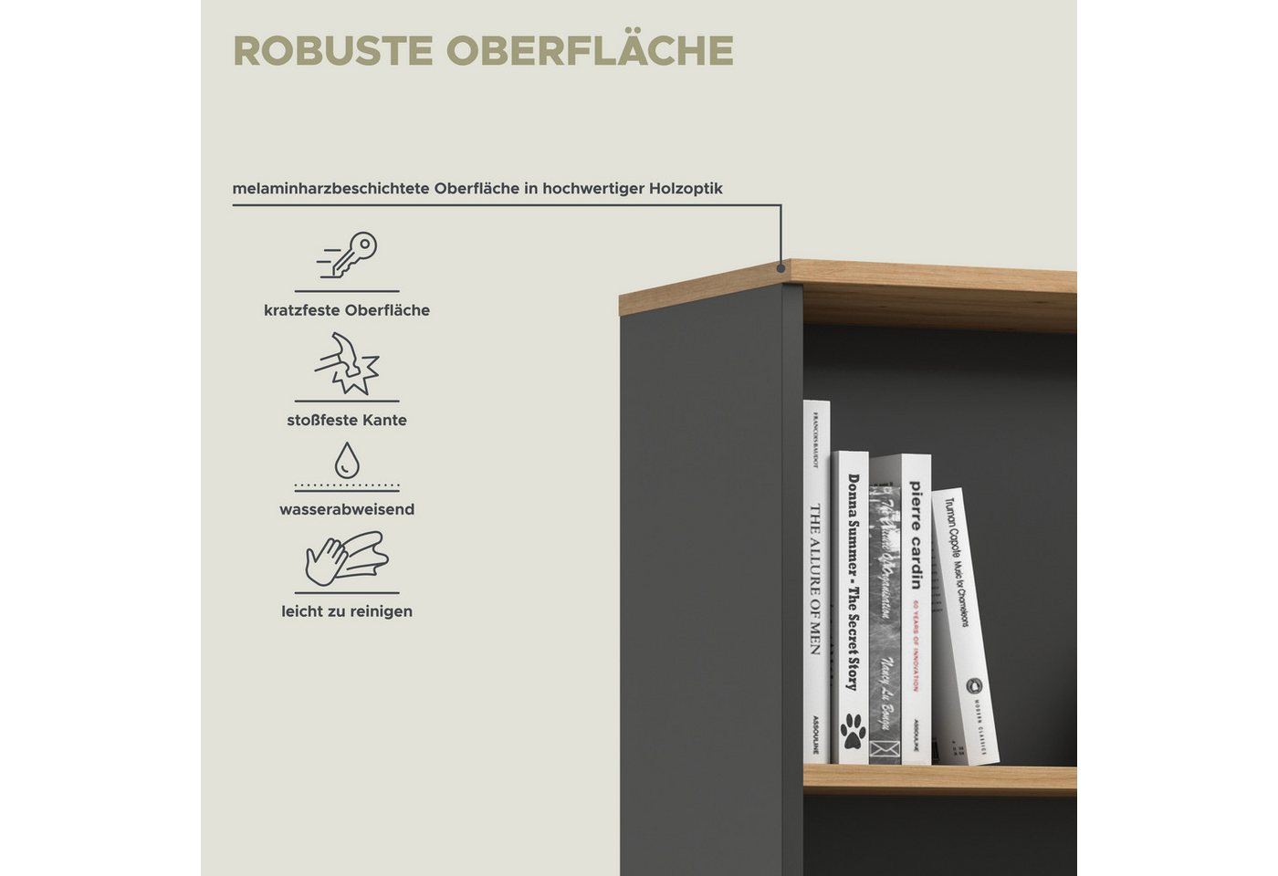 Home affaire Aktenschrank REHAT, Büroschrank (bietet viel Stauraum für ca. 35 Aktenordner) 5 Fächer, 3 feste & 1 variabler Boden, Höhe: 190cm, Breite: 80cm Bild 5