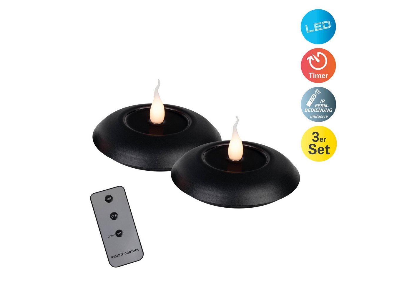 näve LED Dekolicht Leli, Timerfunktion, LED fest integriert, Warmweiß, 2er-Set LED Kerzen schwarz, Flammeneffekt, Timer, Schiebeschalter Bild 5