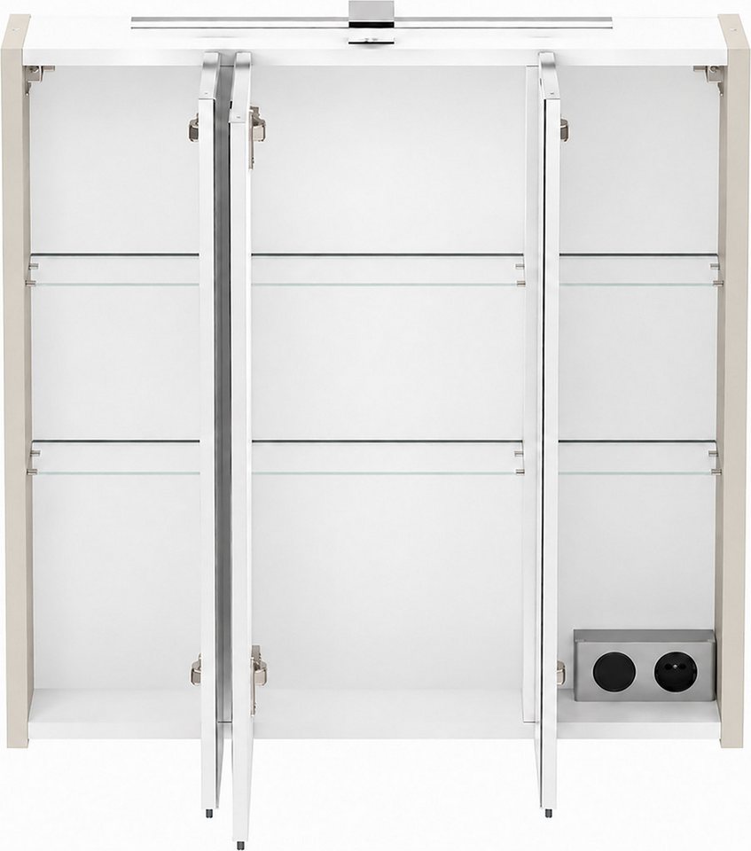 Schildmeyer Spiegelschrank Saga, inkl. LED-Aufbauleuchte, Breite 70 cm, Made in Germany (1-St) Rundumblick durch nach innen öffnende Türen, Made in Germany