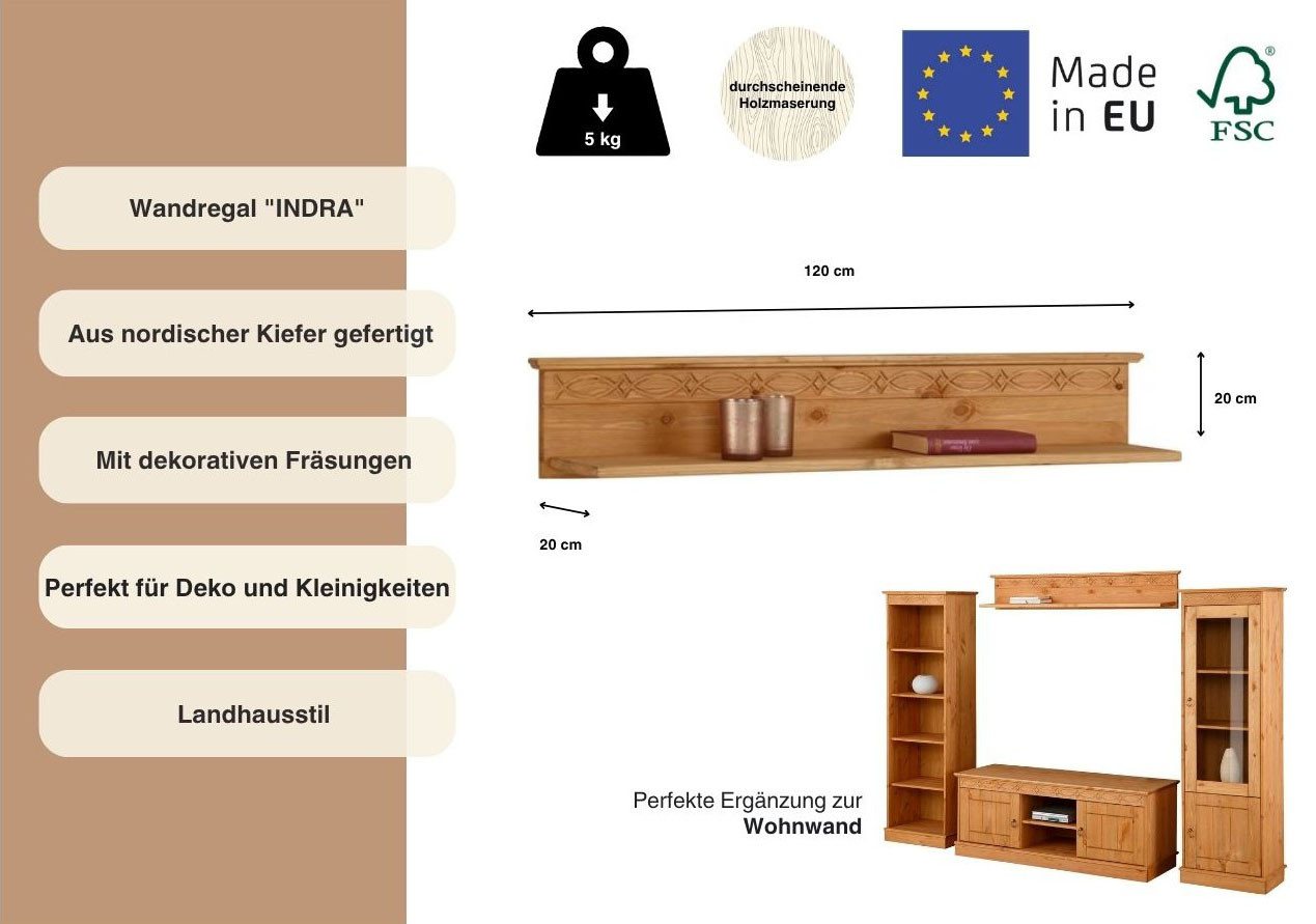 OTTO home Wandregal Indra Regal mit einer dekorativen Fräsung, 120cm breit, aus massiver Kiefer, 120 cm breit Bild 5