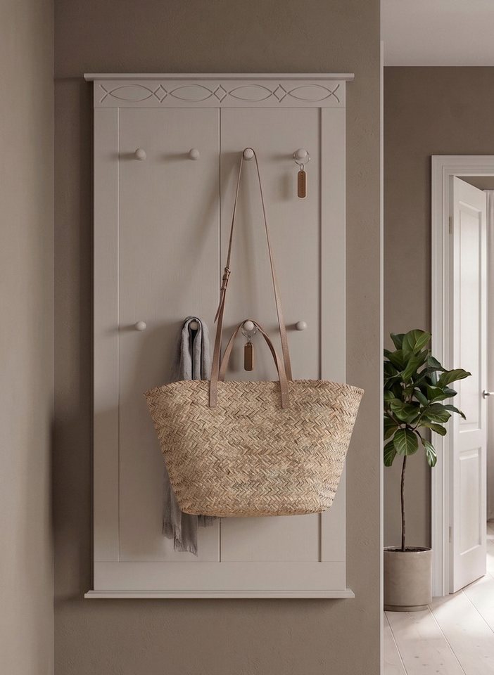 OTTO home Garderobenpaneel Indra Wandgarderobe mit 8 Haken und dekorativer Fräsung (B/T/H: 63/6/100 cm), aus massiver Kiefer, 8 Haken mit einer natürliche Maserung