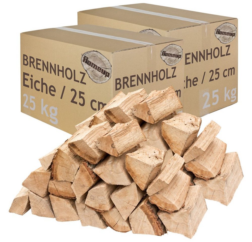 Flameup Kaminholz Brennholz Kaminholz Holz Eiche 50 kg Ofen Kamin Kaminofen Grill 25 cm, 50 kg