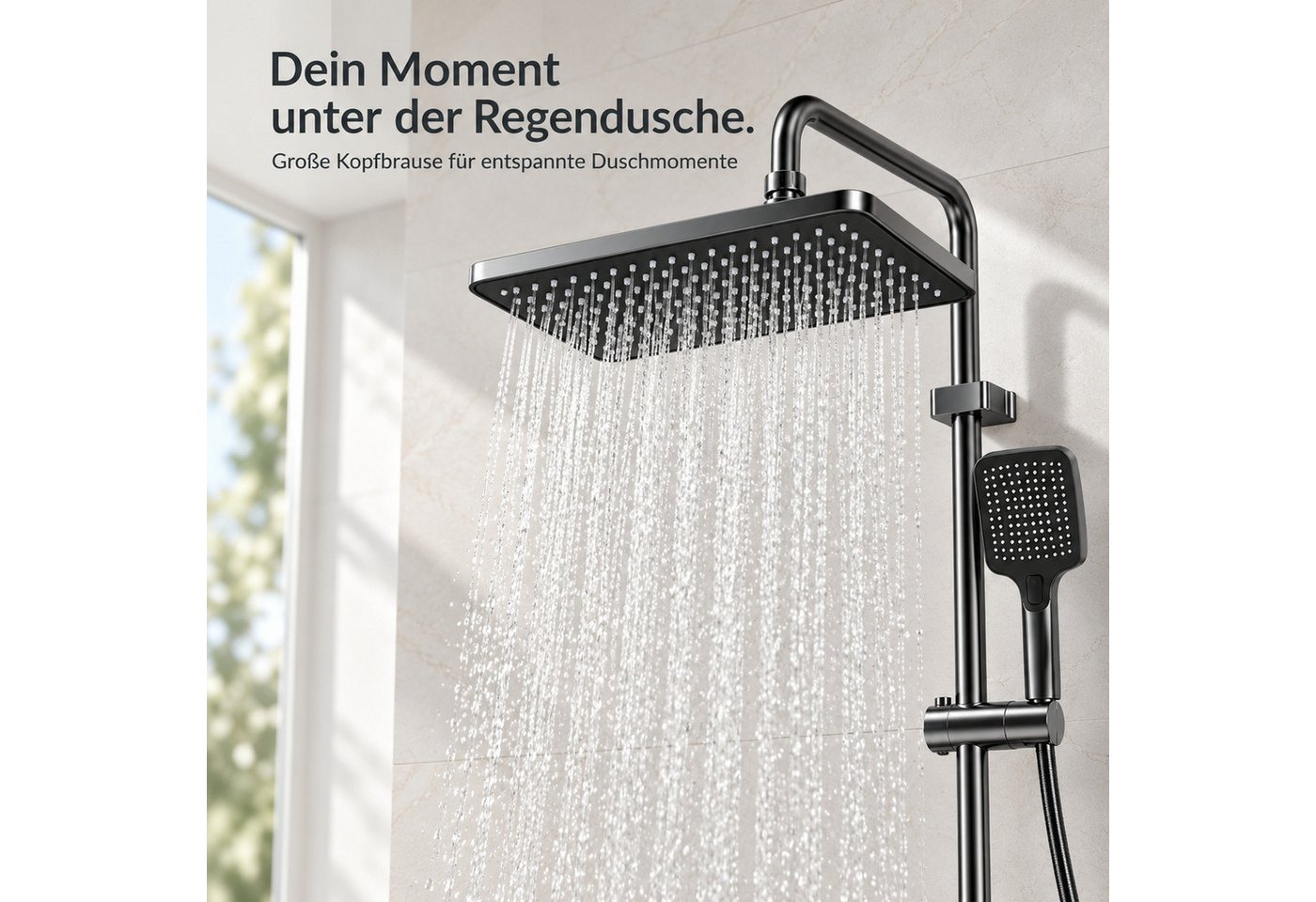 LuxaSteel Duschsystem Duscharmatur mit Regendusche, LED, Temperatur- und Duschzeitanzeige, 5 Strahlart(en), Komplett-Set, Direkt einsatzbereit, betrieben durch internes Wasserkraftwerk, keine externe Stromquelle Bild 3