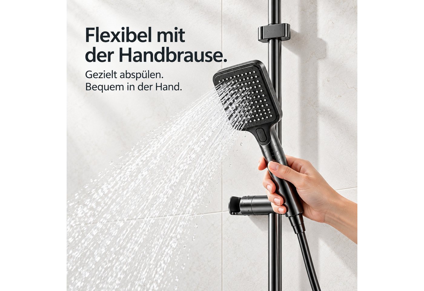 LuxaSteel Duschsystem Duscharmatur mit Regendusche, LED, Temperatur- und Duschzeitanzeige, 5 Strahlart(en), Komplett-Set, Direkt einsatzbereit, betrieben durch internes Wasserkraftwerk, keine externe Stromquelle Bild 4
