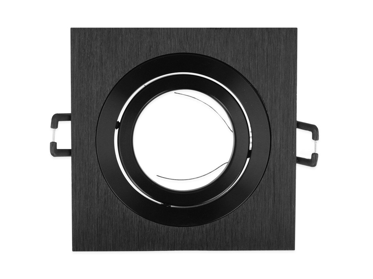 GTV LED Einbaustrahler Einbaurahmen Schwenkbar Schwarz gebürstet Eckig, Alu,Klicksystem, GU10 MR16 Rahmen glänzend Maße 92x92mm, Lochmaß Ø68mm