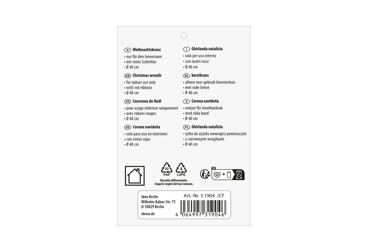 Idena Adventskranz Idena Weihnachtskranz rote Schleifen Ø40cm für Innen