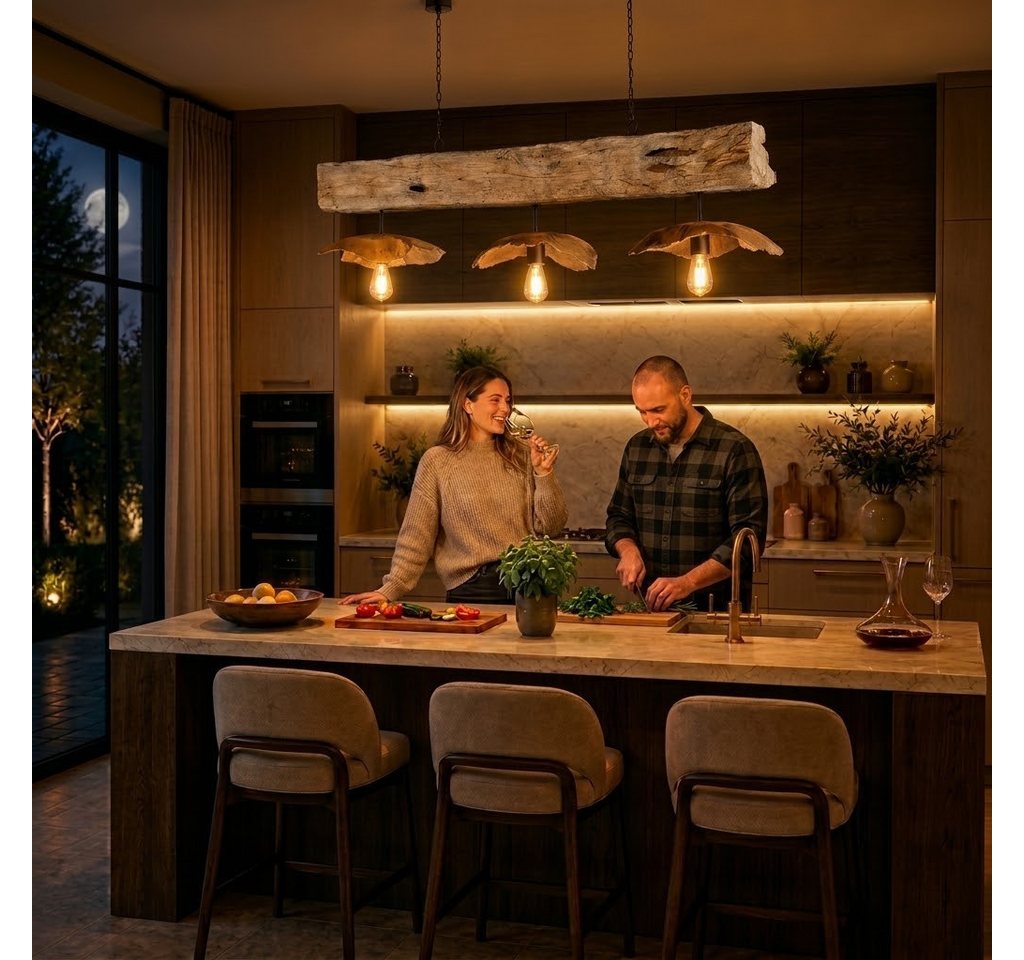Möbel Bressmer Deckenleuchten FLORENT Deckenlampe aus Teakholz 130 cm – Hängelampe Holz, ohne Leuchtmittel