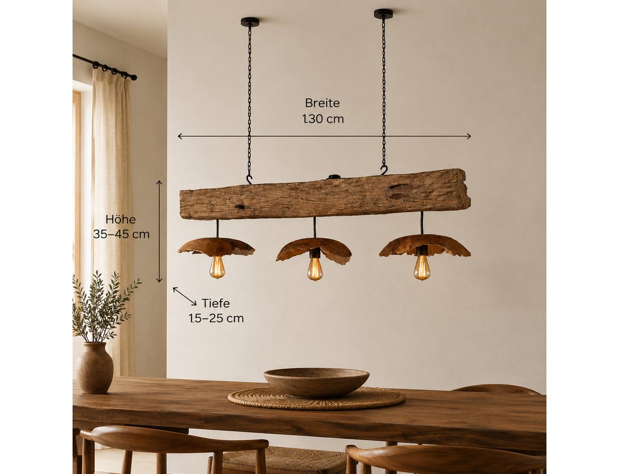 Möbel Bressmer Deckenleuchten FLORENT Deckenlampe aus Teakholz 130 cm – Hängelampe Holz, ohne Leuchtmittel Bild 3