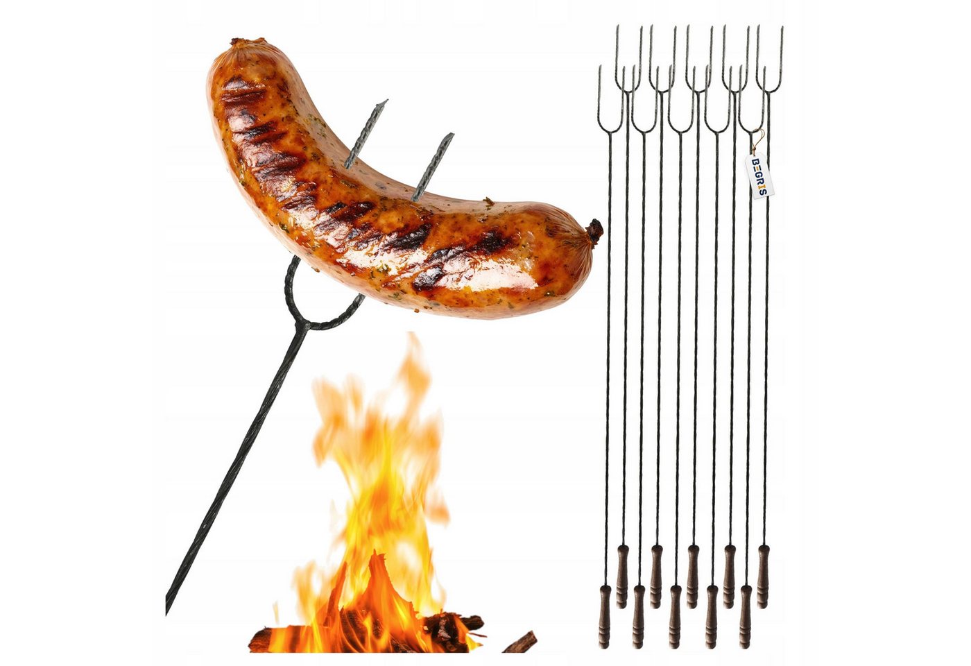 Festivalartikel Grillspieß 10x Grillspieße Lagerfeuer Spieße Wurstspieße Holzgriff 100 cm (1-St) Bild 2