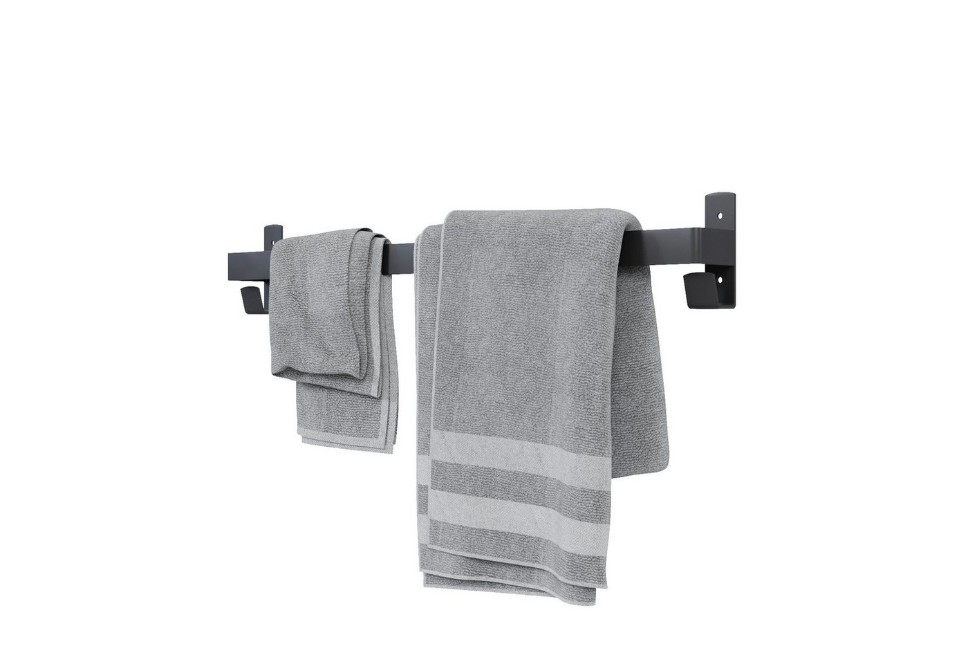 QLS Handtuchhalter Schwarz aus Stahl pulverbeschichtet, 60 cm mit 2 Haken für Badezimmer oder Küche - Varianten Bild 5