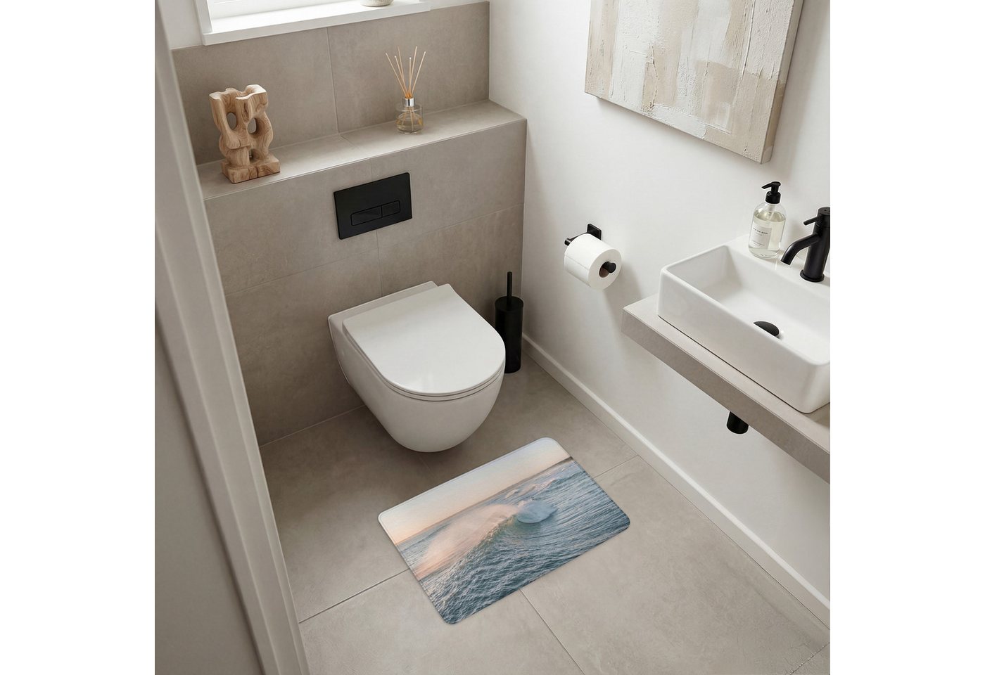 OnlyWow WC-Vorleger Welle - Meer - Wasser, Höhe 10 mm, Polyester, Rechteckig, WC Teppich, Toilettenvorleger, Toilettenteppich, Badematte 60x40 cm Bild 4