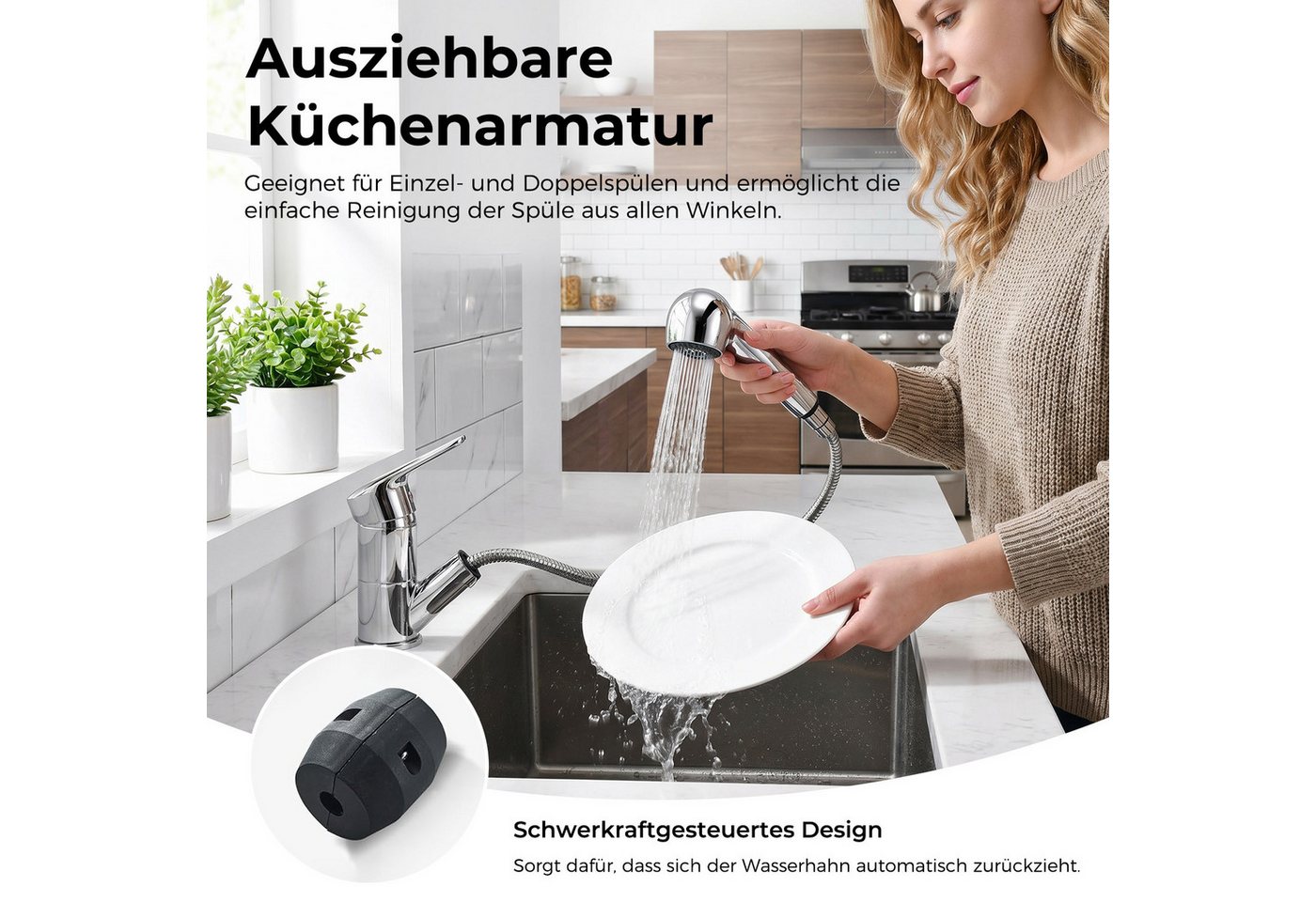 AKKEE Küchenarmatur Armatur aus Zinklegierung 360° verstellbarer Brausekopf Küchenarmatur Ausziehbar Bild 2