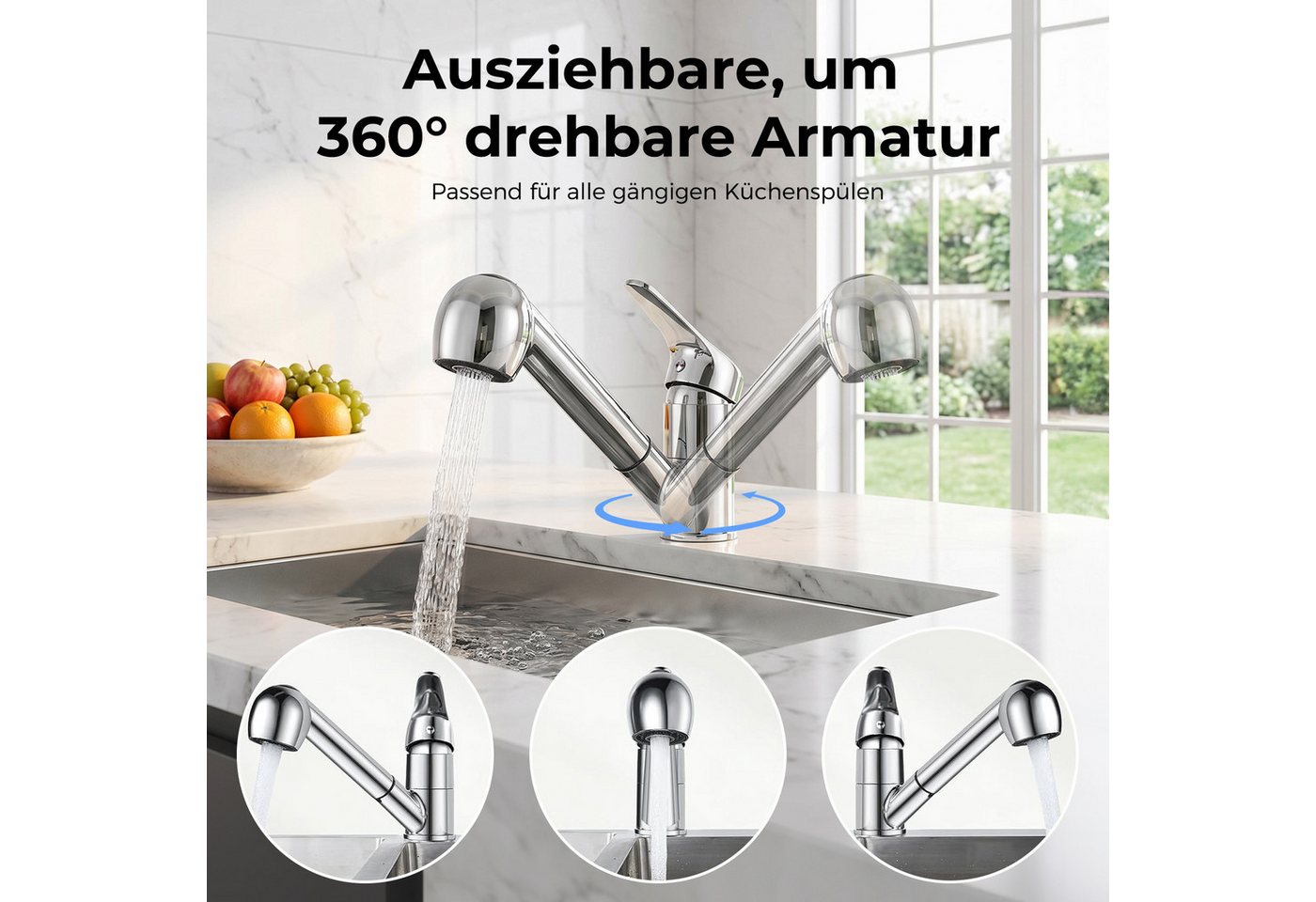 AKKEE Küchenarmatur Armatur aus Zinklegierung 360° verstellbarer Brausekopf Küchenarmatur Ausziehbar Bild 3