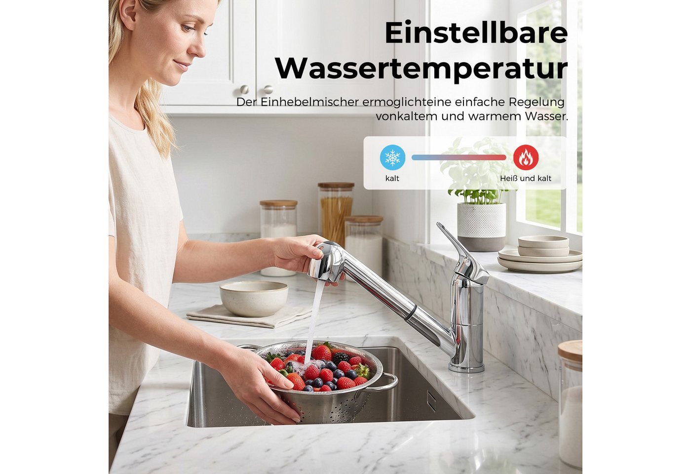 AKKEE Küchenarmatur Armatur aus Zinklegierung 360° verstellbarer Brausekopf Küchenarmatur Ausziehbar Bild 4