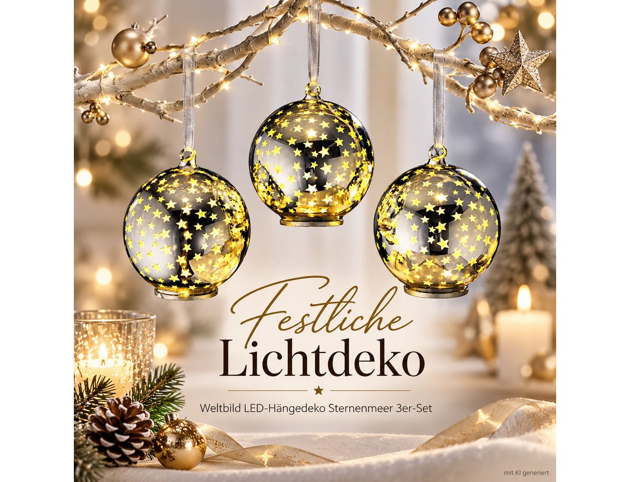 Weltbild LED Dekolicht LED-Hängedeko Sternenmeer 3er Set LED Sterne Hängedekoration, Lichterdeko Weihnachtsdeko Sternenbeleuchtung Adventsdeko Bild 4