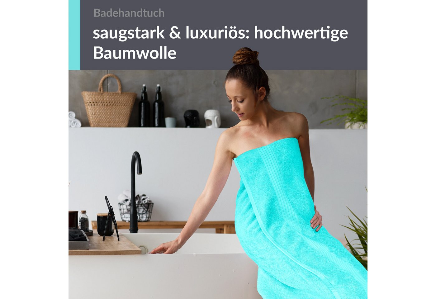 Lashuma Badetuch - Badehandtuch Linz, Frottee (1-St), Türkises Badehandtuch saugstark 100x150 cm Bild 5
