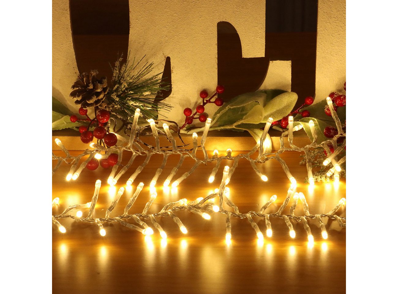 shop'n smile ideoon LED-Lichterkette LED Büschellichterkette 2000 LEDs 20m IP44 8 Leucht-Modi Outdoor, 2000 LEDs warmweiß (20m+5m), für Bäume ca. 200 - 250 cm Bild 4