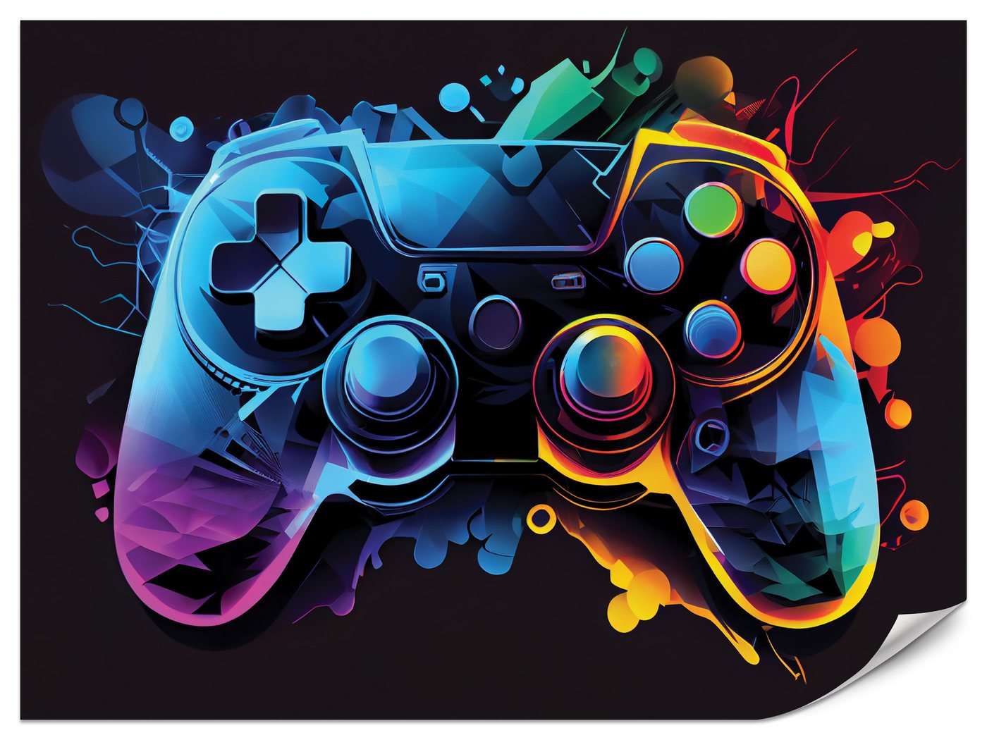 Muralo Fototapete Vliestapete - Gaming-Controller, Gamepad, Konsole, Neonfarben, Glatt, Grafisch, (Packung, 1 St., 100x70 cm), Kleber im Set, 3D-Optik, Ins Schlafzimmer, Wohnzimmer Bild 2