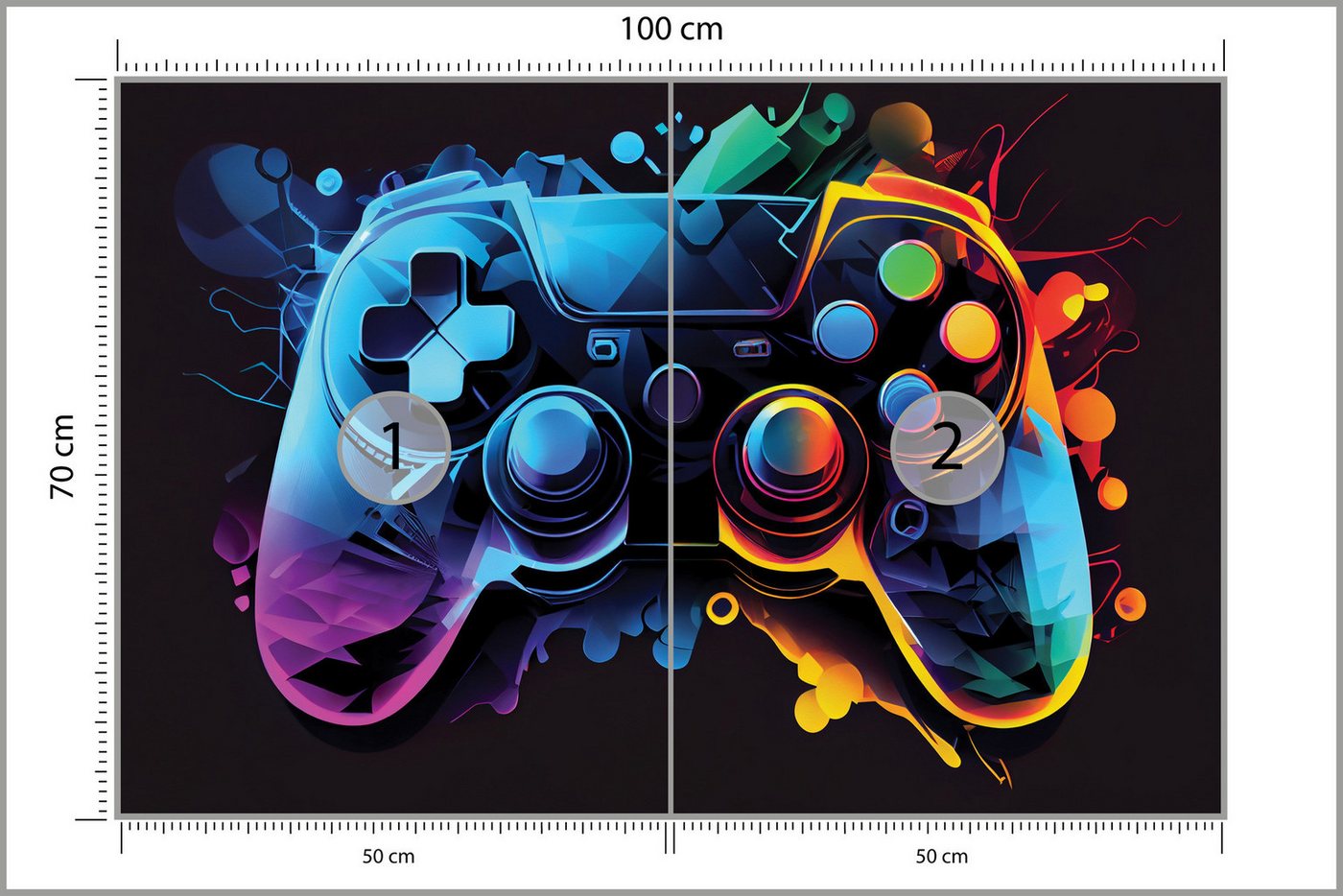 Muralo Fototapete Vliestapete - Gaming-Controller, Gamepad, Konsole, Neonfarben, Glatt, Grafisch, (Packung, 1 St., 100x70 cm), Kleber im Set, 3D-Optik, Ins Schlafzimmer, Wohnzimmer Bild 3