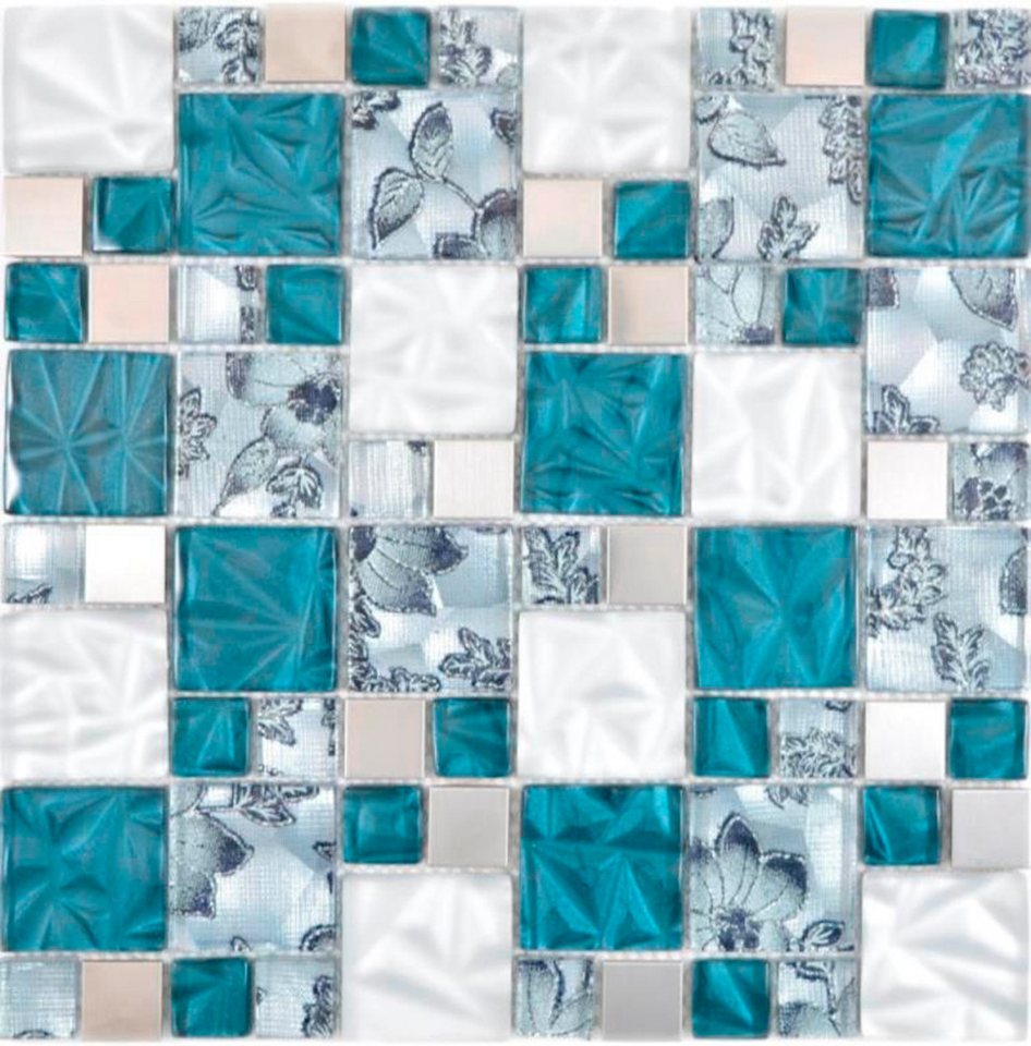Mosani Mosaikfliesen Glasmosaik Mosaikfliesen Stahl grau anthrazit blau Wand Küche Bad Bild 2