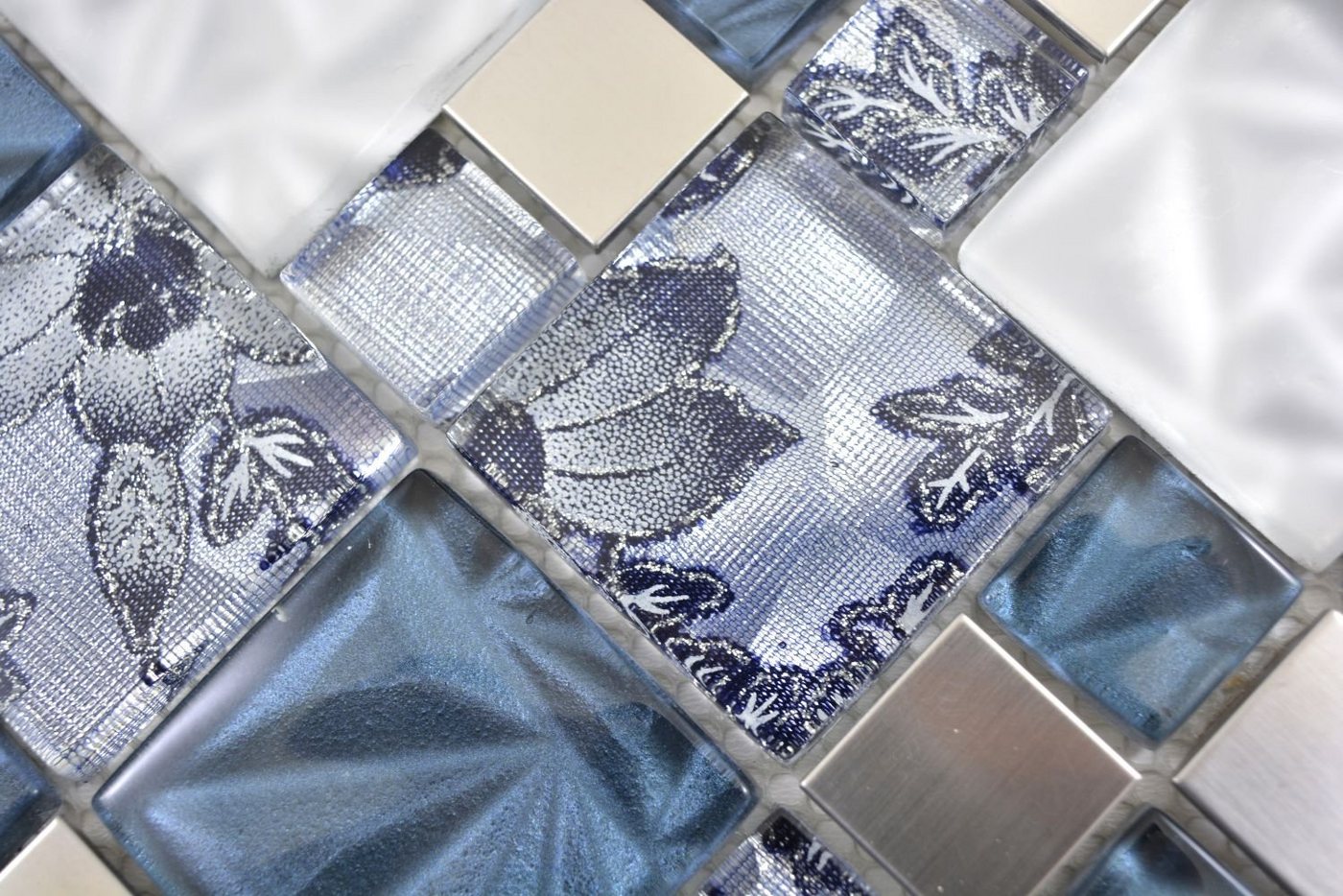 Mosani Mosaikfliesen Glasmosaik Mosaikfliesen Stahl grau anthrazit blau Wand Küche Bad Bild 5
