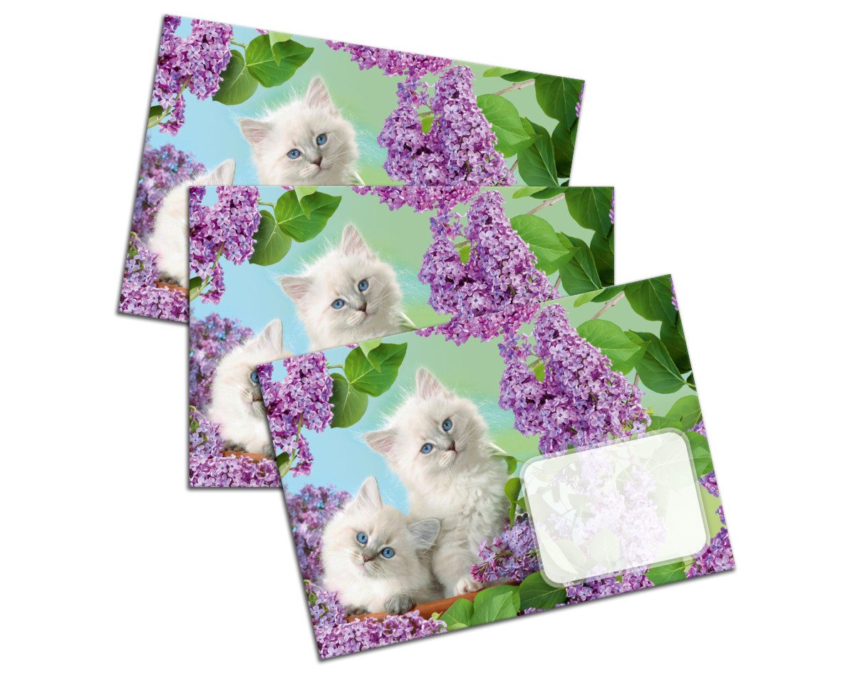 JUNAPACK Briefpapier Set Kinder Briefblock A4 mit Umschlägen Notizblock Papier Katzen lila, Kinder-Briefpapier A4 mit 15 Umschlägen, liniert & leicht beschreibbar Bild 4