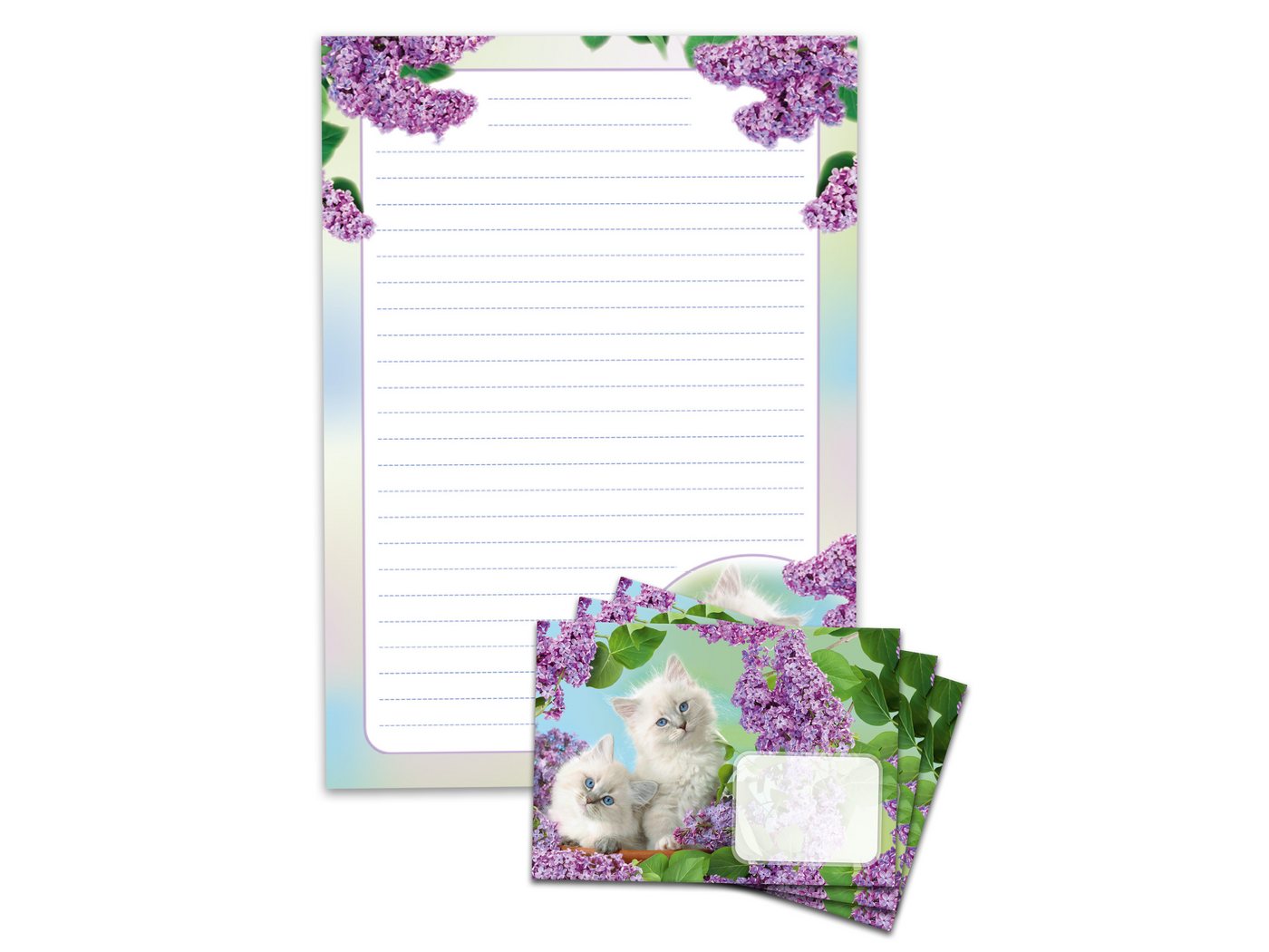 JUNAPACK Briefpapier Set Kinder Briefblock A4 mit Umschlägen Notizblock Papier Katzen lila, Kinder-Briefpapier A4 mit 15 Umschlägen, liniert & leicht beschreibbar Bild 5