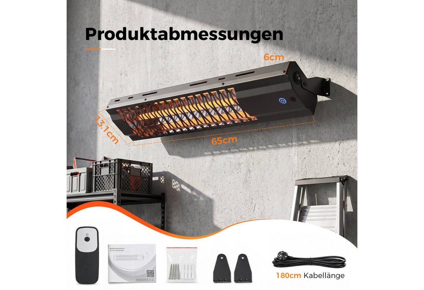 Nettlife Heizstrahler Beleuchtung Infrarot Innen outdoor Infrarotstrahler Fernbedienung, 2000 W, 65*13.1*6cm für Terrasse Balkon Garten Wohnzimmer Touch-Steuerung Bild 5