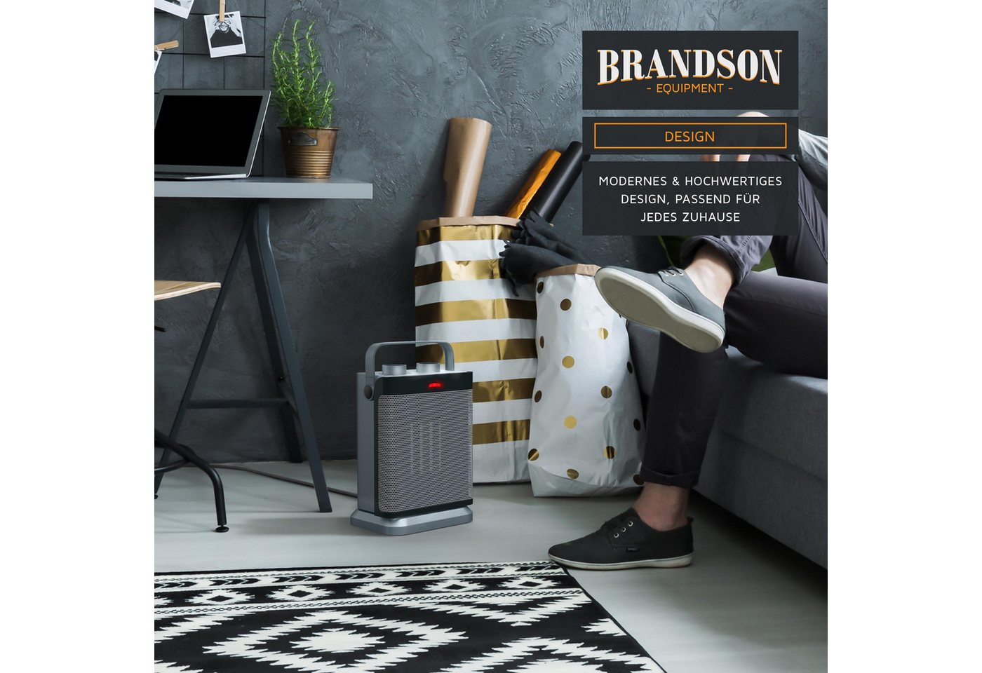 Brandson Keramikheizlüfter Keramikheizgerät 1800 W mit Thermostat und Lüfterfunktion, Badezimmer, 1800 W, Elektroheizung mit 2 Heizstufen, Überhitzungsschutz Oszillation, leise Bild 3