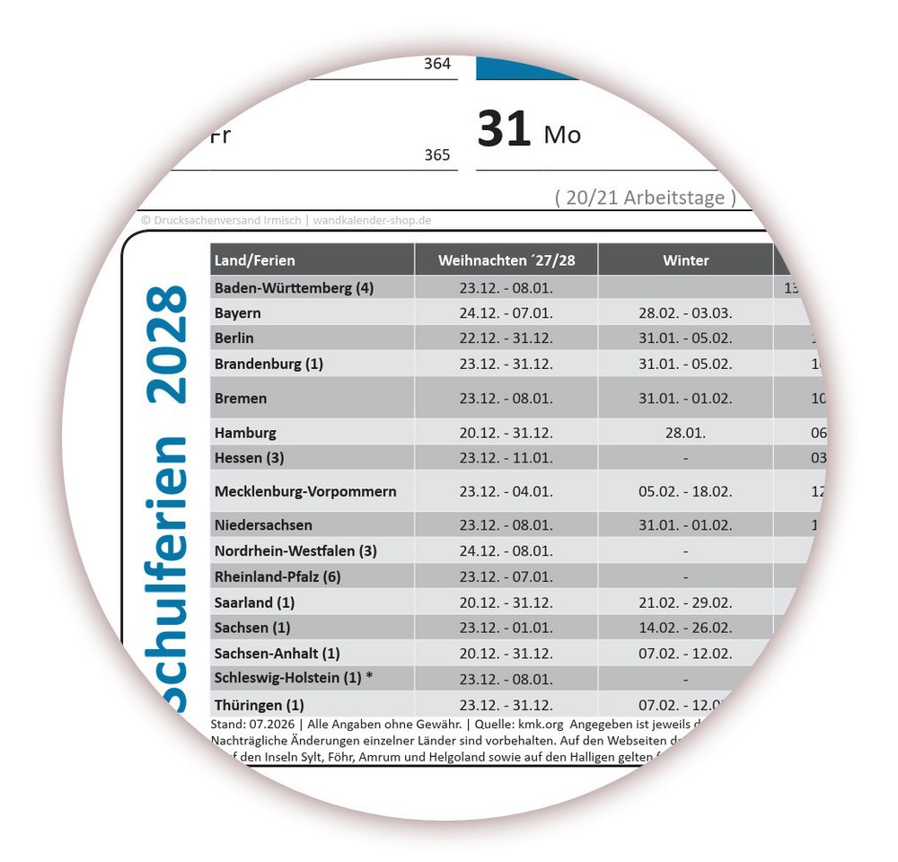 LYSCO Wandkalender Rainbow Wandplaner 2028 (gerollt) DIN A0 / A1 / A2, verfügbar in den Formaten DIN A0, DIN A1 und DIN A2, 14 Monate, (gerollt) Bild 3