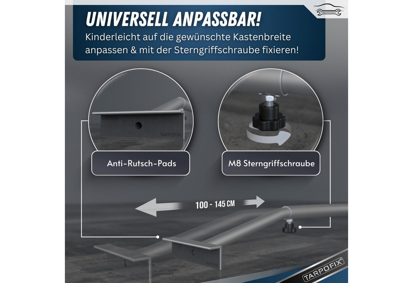 Tarpofix® Schutzplane Tarpofix Anhängerplane 209x115 cm & 209x134 cm PVC Abdeckplane, Flachplane 209x115 cm + 2 Planenbügel, Grau