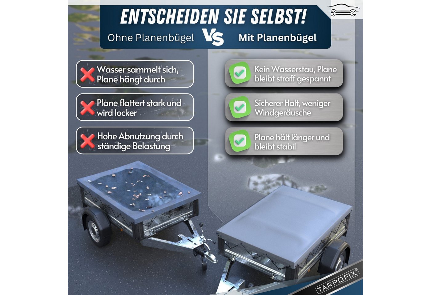 Tarpofix® Schutzplane Tarpofix Anhängerplane 209x115 cm & 209x134 cm PVC Abdeckplane, Flachplane 209x115 cm + 2 Planenbügel, Grau Bild 3
