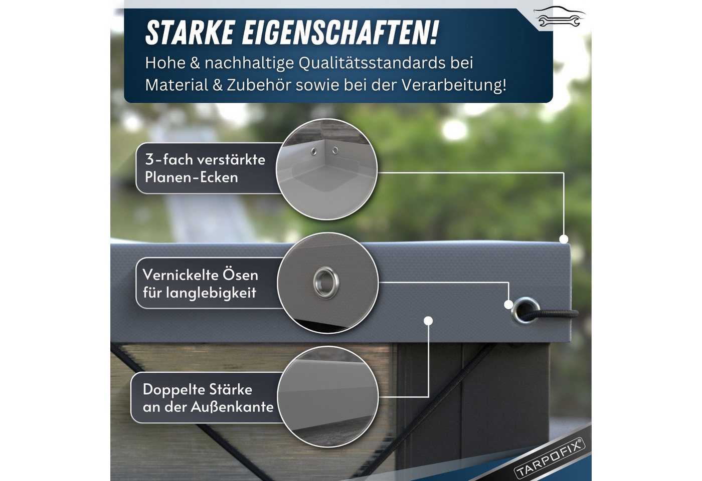 Tarpofix® Schutzplane Tarpofix Anhängerplane 209x115 cm & 209x134 cm PVC Abdeckplane, Flachplane 209x115 cm + 2 Planenbügel, Grau Bild 5