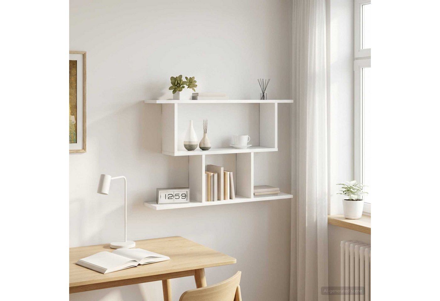 furnicato Wandregal 80 x 15 x 50.5 cm Weiß, 1-tlg., Wandboard mit 4 Fächern und viel Stauraum für dein Wohnzimmer Bild 4