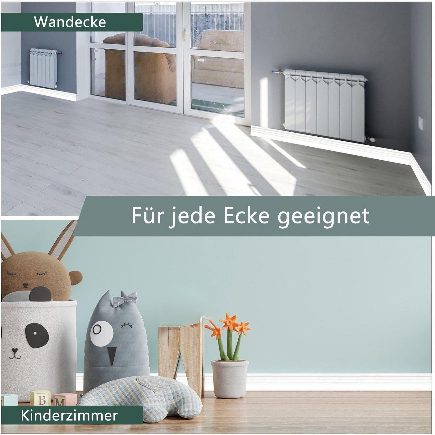 Agger Sockelleiste Weichsockelleiste, 9.8cm x 2m Weichsockelleiste Selbstklebend, L: 200 cm, H: 9.8 cm, für Küche und Badezimmerm, Flexible Knickleiste