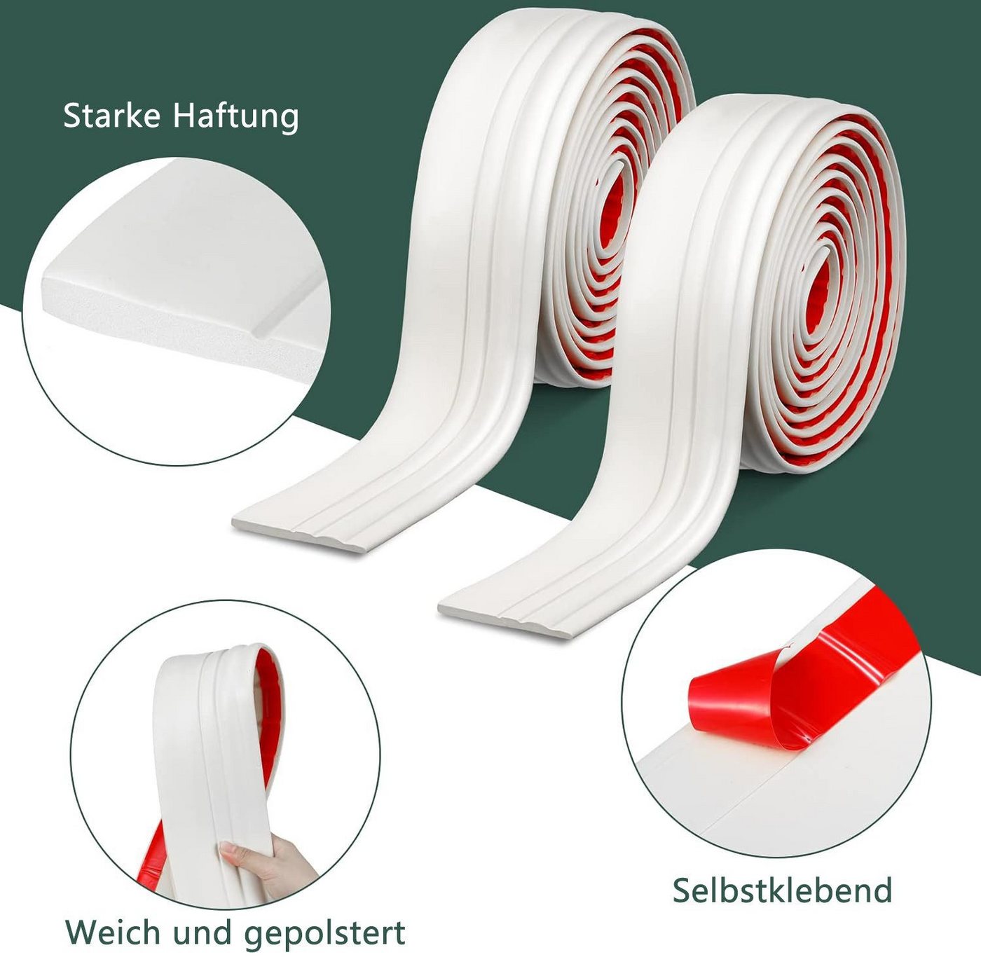 Agger Sockelleiste Weichsockelleiste, 9.8cm x 2m Weichsockelleiste Selbstklebend, L: 200 cm, H: 9.8 cm, für Küche und Badezimmerm, Flexible Knickleiste Bild 3