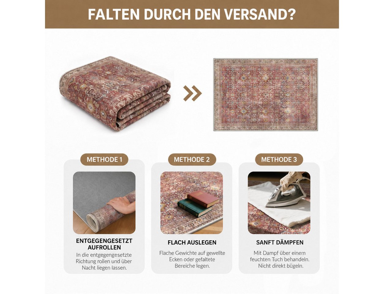 GENIMO Teppich Wohnzimmerteppich, Vintage-Teppich, rutschfester Teppich, rechteckig, maschinenwaschbar, waschbar, im Boho-Stil, 80X150cm Bild 2