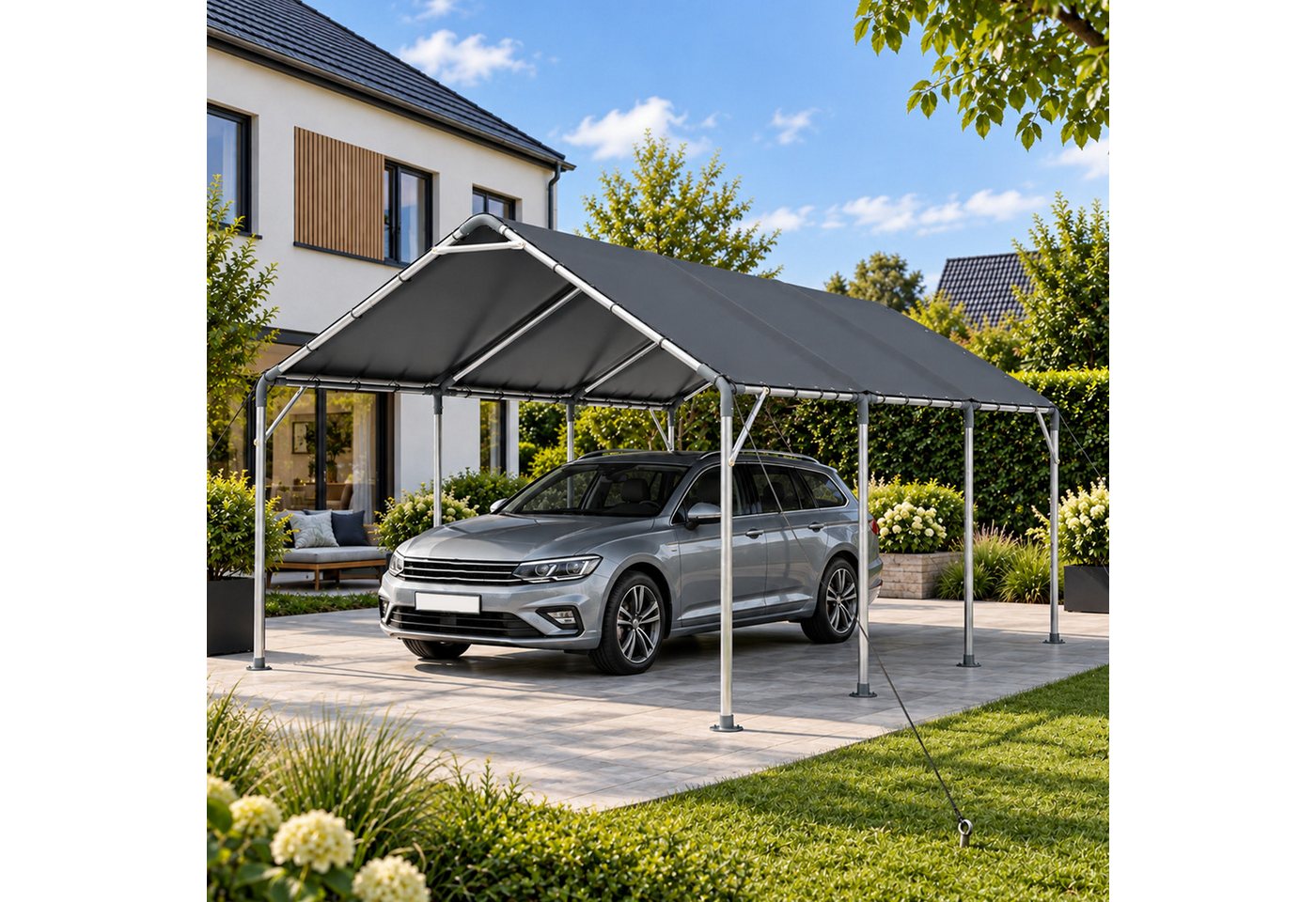 BlingBin Einzelcarport Carport Outdoor 610 x 396 x 308 cm, wasserdichtes Garagenzelt, BxT: 610x396 cm, 196 cm Einfahrtshöhe, (1er Set, 2 St., 610 x 396 x 308 cm), Autozelt und Unterstand für Auto, SUV, Boot und Garten Bild 2
