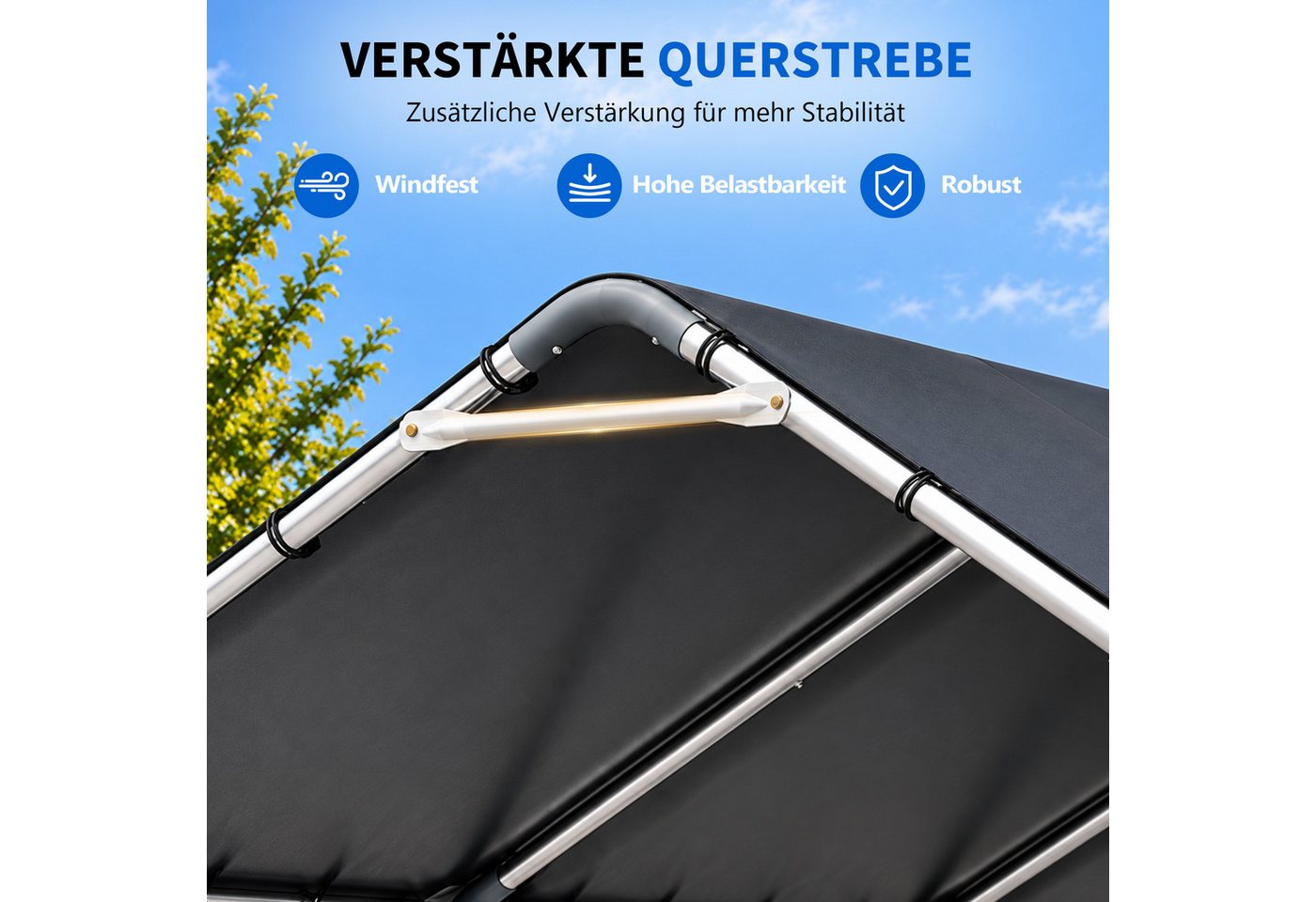 BlingBin Einzelcarport Carport Outdoor 610 x 396 x 308 cm, wasserdichtes Garagenzelt, BxT: 610x396 cm, 196 cm Einfahrtshöhe, (1er Set, 2 St., 610 x 396 x 308 cm), Autozelt und Unterstand für Auto, SUV, Boot und Garten Bild 3